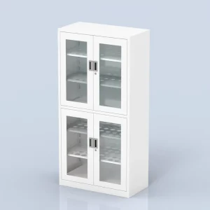 4 Door Cold Rolled Steel Storage Cabinet Glass View Lockable Medicine Cabinet with Keys for Pharmacy Laboratory