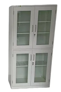 4 Door Medicine Storage Cabinet Cold Rolled Steel Glass View Lockable with Keys for Pharmacy Dental Laboratory