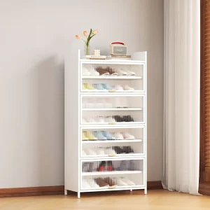 4 Door Metal Shoe Rack Steel Shoe Storage Cabinet Multi Layer Shoe Storage Organizer Modern Shoe Storage Rack for Home Entrance