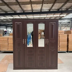 4 Door Steel Printed Wardrobe Armoire with Durable Swing Doors Clothes Organizer Durable for Bedroom Storage