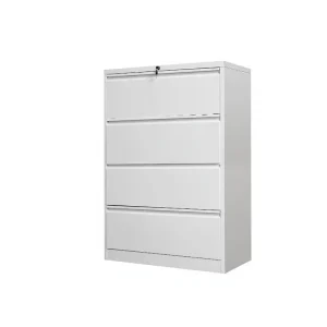 4-Drawer Detachable Cabinet, Goose Neck Handle, Gray-White, Wide, Lockable with 1 Key, Metal Office Storage for Files & Vouchers