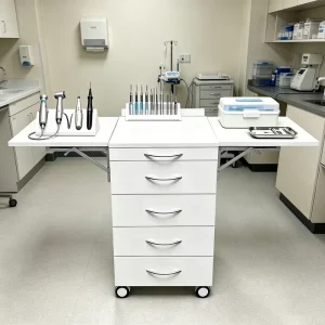 4-Drawer Lockable Dental Mobile Side Cabinet with Foldable Side Table Mobile Storage Cart for Dental Clinic