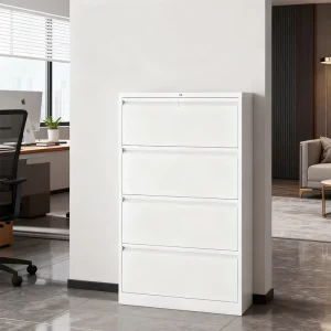 4 Metal Drawer Cabinet Vertical Steel Wide Filing Cabinet A4 Size Office Steel Furniture Lateral 4 Tier Filing Cabinet