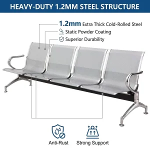 4 Person Beam Chair Cold Rolled Steel Perforated Panel Chrome Leg Hospital Clinic Waiting Room Public Seating