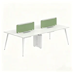 4 Person Cluster Office Desk System with Shared Leg Frame and Acoustic Privacy Divider for Collaborative Workspace