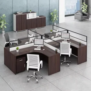 4 Person L Shape Office Workstation Staff Desk Simple Modern Screen Station Locker Partition Employee Computer Desk with Storage