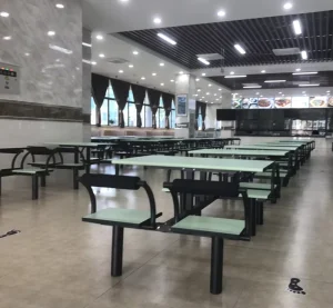 4 Person Modern Eco Friendly Durable Easy Clean Metal Restaurant Canteen Table and Chair Set for Hospital Use
