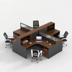 4 Person Modular Cubicle Office Workstation E1 Melamine Board Aluminum Alloy Frame L Shape Staff Partition Desk