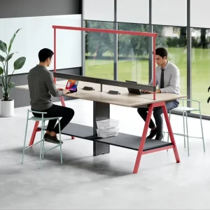 4 Person Office Desk Workstation with Acoustic Felt Desk Divider and Cable Management System