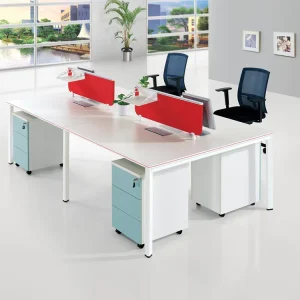 4 Person Office Workstation Benching System with Mobile Pedestal Storage and Privacy Screen for Call Center