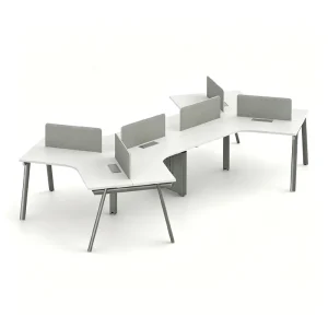 4 Person Open Extendable Modular Bench Workstation with Steel Legs and Cable Management