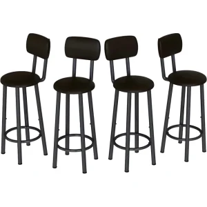 4 Piece Bar Stools Set 24″ Counter High Upholstered Breakfast Stools with Back and Footrest Island Dining Chairs