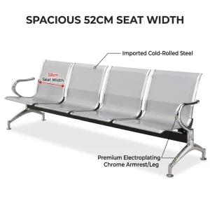 4 Seater Cold Rolled Steel Waiting Chair Chrome Perforated Seat Hospital Airport Clinic Beam Chair Public Seating