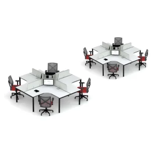 4 Seater Modular Contemporary Office Desk Wood Aluminum Construction Utility Drawers Commercial Conference Room Workstation