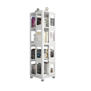 4 Tier All Steel 360° Wheel Bookshelf Large Size Modern Design Sturdy Spacious Easy Assembly Book Rack Bookshelf