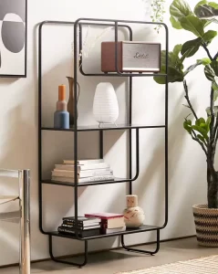 4 Tier Modern Metal Bookshelf with Round Corner Shelves Adjustable Height Durable Design for Living Room Office Use