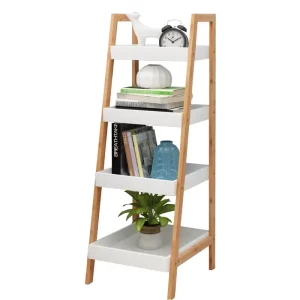 4 Tier Trapezoidal Wooden Bookshelf Multi functional Home Display Rack Storage Organizer Bathroom Shelf