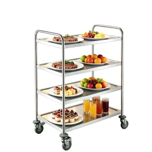 4 Tiers Stainless Steel Kitchen Serving Cart Canteen Wheeled Commercial Kitchen Storage Trolley