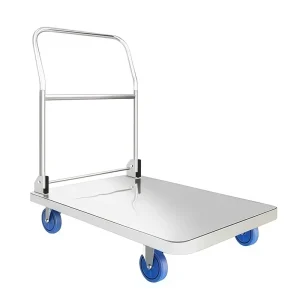400kg Four wheel Handcarts Trolley 304 Stainless Steel 202 Industrial Foldable Platform Trailer Flatbed Transport Cart