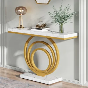 41 Inch Modern Entryway Sofa Table Contemporary Gold Marble Console Tables Living Room Furniture