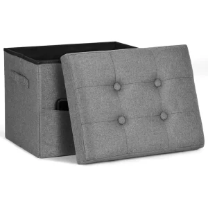 43*33*33 CM Modern Bedroom Fabric Foldable Storage Box Stool Ottoman Bench Wood+PVC Leather