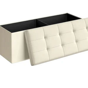 43 Inch Modern Folding Storage Ottoman Bench Linen Look Fabric 660 lb Load Capacity for Living Room