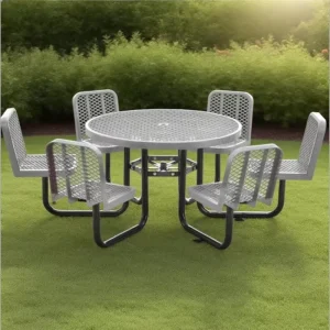 46 Inch Modern Round Perforated Metal Picnic Table Durable Outdoor Dining Furniture for Courtyard Hotel School Park