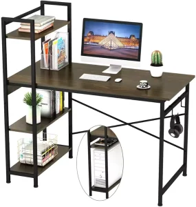 47 Modern Wood Office Desk 4 Tier Metal Shelves 2 Hooks Home Office