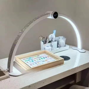 48W Rhinestone LED Nail Desk Lamp Touch Screen Intelligent Digital Display Half Moon Light Table Lamp for Nail Lashes Eyelash