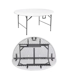 4FT Modern Foldable Round Plastic Table with HDPE Top Lightweight Durable Stackable Waterproof Outdoor Picnic Table