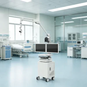 4K Medical Teaching Cart with Dual Monitors and Camera Boom for Surgery Training and Remote Consultation Hospital Use