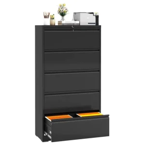 5 Drawer Lateral Metal Filing Cabinet with Key Lock Modern Design for Home Office Hotel Use Fireproof Space Saving Steel Storage