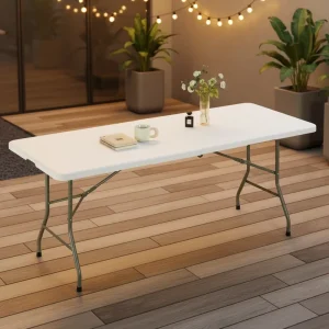 5 FT Lightweight Folding Table Portable Outdoor HDPE Square Table for Hospital Courtyard Wedding Events Party Use