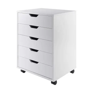 5 File Wooden Office Movable Storage Drawers Cabinet on Wheel
