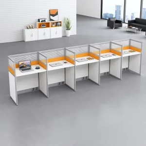 5 Person Modular Staff Workstation Full Striped Soundproof Glass Partition Office Cubicle for Enterprise Sales Department