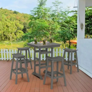 5 Piece HDPE Outdoor Patio Dining Bar Table Set with Bar Stools