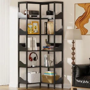 5 Shelves Corner Storage Unit with Side Retainer Modern Display Stand for Office Home Furniture