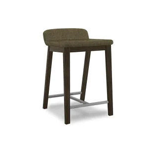 5 Star Luxury Modern Design Hotel Bar Stools Deep Olive Green Fabric with Wooden Legs and Durable Metal Crossbars