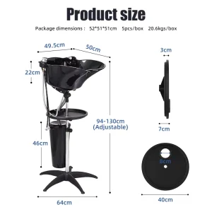 5 Star Stable Base Portable Shampoo Station with 10L Water Tank Adjustable Height Hair Washing Basin for Salon and Home Use