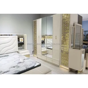 5 Stars Hotel Bedroom Furniture Set with King Size Leather Bed Modern Design for Mall & Villa Use