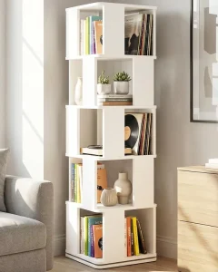 5-Tier 360 Degree Rotating Bookshelf Tower Freestanding Narrow Book Storage Organizer Small Space Vertical Revolving Bookcase