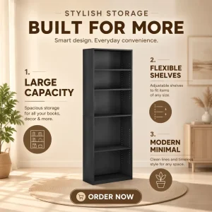 5 Tier Adjustable Shelves Bookshelf Engineered Wood 9.5×24.5×71.2cm Living Room Bedroom Home Office