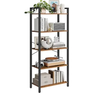 5-Tier Bookshelf Bookcase with Steel Frame Book Shelf for Living Room Home Office Study Inches Industrial Style