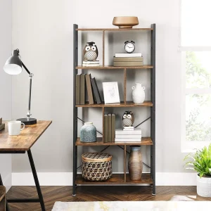 5 Tier Bookshelves Industrial Bookshelf Rustic Wood and Metal Standing Shelving Tall Display Home Office Bookcase