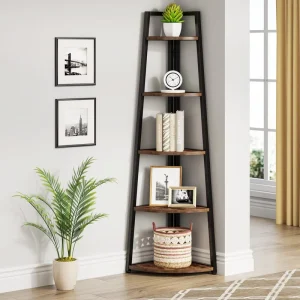 5 Tier Corner Bookshelf and Bookcase 70 Inch Tall Corner Shelves Standing Shelving Unit Indoor Plant Stand for Living Room