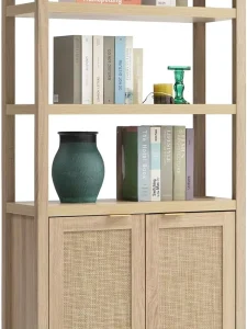 5 Tier Engineered Wood Boho Farmhouse Durable Freestanding Bookshelf 71″ Tall Storage Shelves for Living Room Bedroom