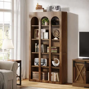 5 Tier Farmhouse Tall Bookshelf 70.87 Inch Rustic Wood Bookcase with Open Shelves Large Mid Century Modern Book Shelf Vintage