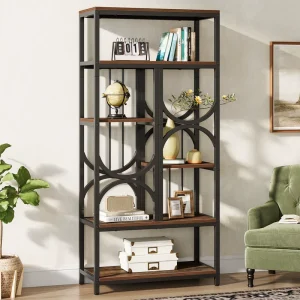 5 Tier Industrial Etagere Bookcase 70.86 Inch Tall Bookshelves with 6 Open Storage Shelf Display Shelf Storage Organizer