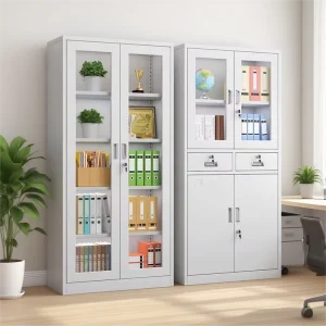 5 Tier Metal Bookcase 2 Glass Door File Storage Cabinet Office Furniture Metal Glass Cabinet Steel Office Cupboard With Key Lock