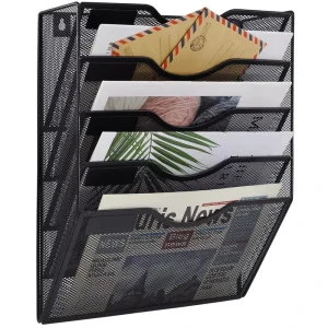 5 Tier Metal Wall Mount Mail Organizer Hanging File and Magazine Rack for Office Storage and Home Organization